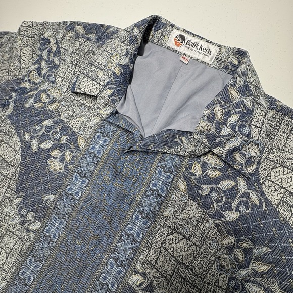 Batik Keris Other - Batik Keris Men Short Sleeve Button Up Shirt Size 16.5 Blue Silky Polyester Asia
